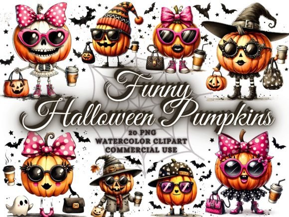 Adorable Halloween Clipart: Cute Pumpkin PNG & Pink Coquette Bundle