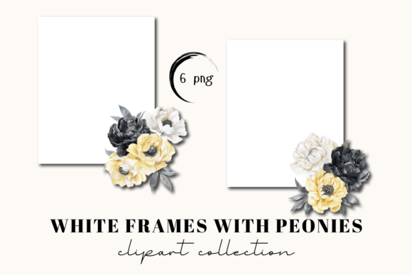 Elegant White Frames with Black & White Peonies for Design