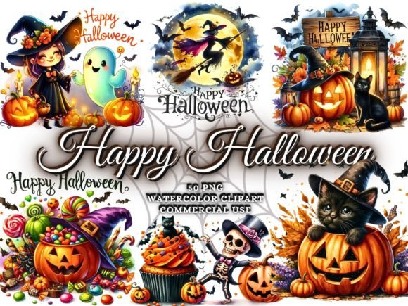 Halloween Clipart Bundle Ghost Witch PNG: Design Assets for Creative Projects